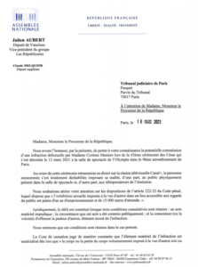 la lettre de délation du député de Vaucluse Julien Aubert au Procureur de la République