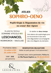 Atelier sophrologie-oenologie le 14 juillet à Mormoiron