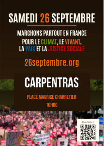 Marche pour le climat, le vivant, la paix et la justice sociale, partout en France et Samedi 26 Septembre 2026 à 10h à Carpentras